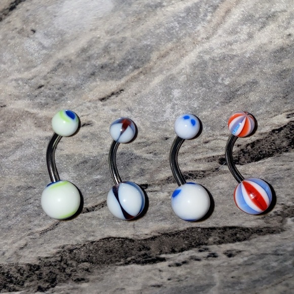 4 Belly Button Ring Set Blue White - Picture 3 of 3